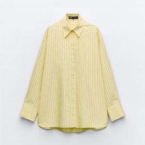 Zara Yellow Poplin Button-down Shirt